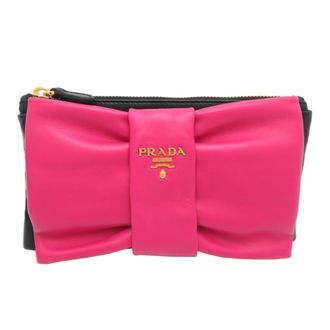 Prada Black Pink Leather Nappa Leather Pouch (Pre-Owned)