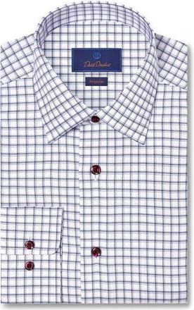 David Donahue Regular Fit Windowpane Check Cotton Dobby Dress Shirt in White/Merlot at Nordstrom Rack, Size 16.5 - 36/37