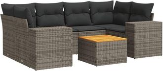 vidaXL Vidaxl - Set De Sof&aacute;s De Jard&iacute;n 7 Piezas Con Cojines Rat&aacute;n Pe Gris