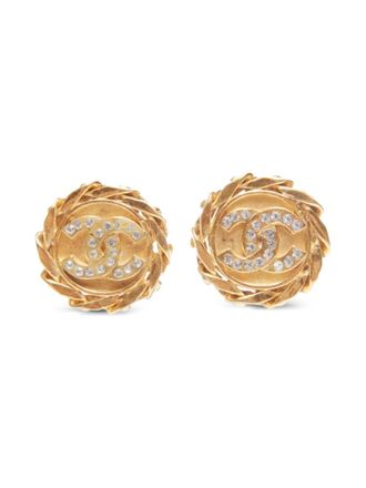 Chanel 1988s Coco Mark clip-on earrings - women - Gold Plated/Rhinestone - One Size