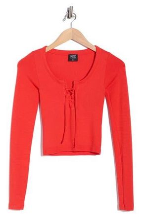 BDG Knockout Long Sleeve Tie Front Crop Top in Red at Nordstrom Rack, Size X-Small/small