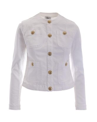 Liu Jo Fitted White Jacket with Gold-tone Logo Buttons