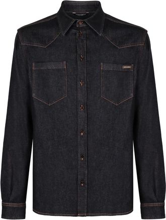 Dolce & Gabbana Casual Overhemden - Heren - Casual Overhemden - Blauw - XL - Katoen - Overhemden