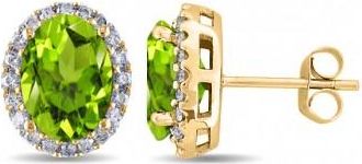 Allurez Oval Peridot & Halo Diamond Stud Earrings 14k Yellow Gold 4.40ct