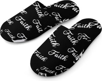 Generic Faith Flannel Mens Slip-on Slippers Winter Warm House Shoes with Rubber Sole for Home Hotel