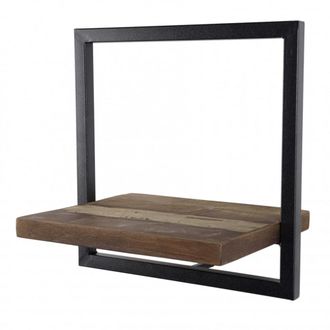 Macabane Estanter&iacute;a de pared S de teca reciclada y metal negro 35 cm