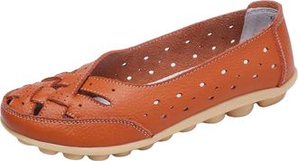 Generic Womens Leather Moccasins, Soft, Comfort Lightweight Non Slip, Slip On Hollow Out, Breathable Casual Boat Driving Orthopedic Shoes