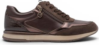 Tamaris Womens Brown Faux Leather Fashion Lace Up Sneakers - 23613-46