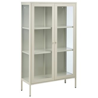 Beliani Vitrina Alta Estilo Industrial Moderno De Acero Con 2 Puertas Vidrio Beige Claro Nash