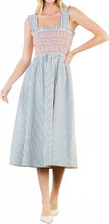 THML Clothing Smocked Striped Midi Dress In Blue
