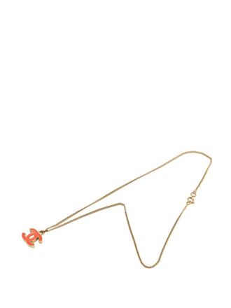 Chanel 2004 CC Gold Plated Enamel Pendant Necklace costume necklace - women - Gold Plated/Enamel - One Size - Orange