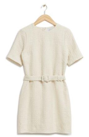 & Other Stories Belted Tweed Dress in Off White at Nordstrom Rack, Size 14