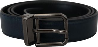 Dolce & Gabbana Mens Blue Leather Silver Metal Buckle Vintage Belt
