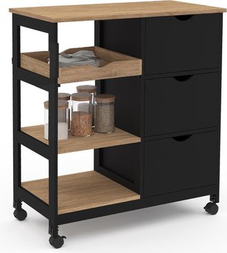 IDMarket Aparador De Cocina Con 3 Cestas Negras Y Encimera Efecto Haya
