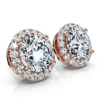 Pompeii3 2.25Ct Halo Round Diamond Studs 14k Gold Lab Grown Womens Earrings