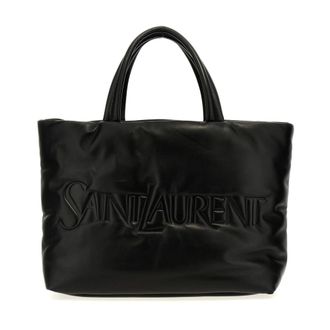 Saint Laurent Monogram Embossed Leather Tote Bag - unisex - Tassen - Zwart - Maat: ONE Size Leer