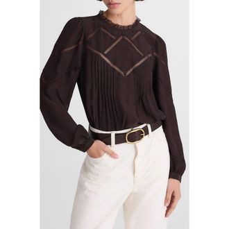 Madewell Lace Insert Mock Neck Long Sleeve Top in Molasses at Nordstrom, Size Xx-Small