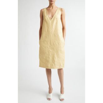 Toteme Crinkled Leather Shift Dress in Champagne at Nordstrom, Size 4 Us