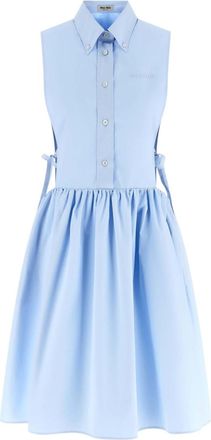 Miu Miu Light Blue Shirt Collar Midi Dress
