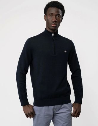 GANT Mens GANT Mens Classic Cotton Half Zip Jumper - 433 Evening Blue - Navy - Size: 40