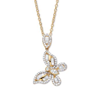Palm Beach Jewelry 2.01 Cttw. Marquise-Cut and Round CZ Butterfly Pendant Gold-Plated