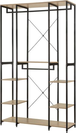 Woltu Woltu - Perchero Armario Perchero Burro Ropa Perchero Zapatero Con 6 Estante Multiusos Fuerte Metal Y Madera Perchero De Estilo Industrial Roble Claro