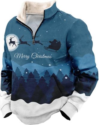 Generic Mens Sweatshirt Christmas Sweaters for Men Outdoor Casual Standing Collar Long Sleeve Zipper Sweatshirt with Pocket (UK, Alpha, 3XL, Regular, Regular,