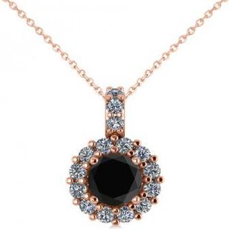 Allurez Round Black Diamond & Diamond Halo Pendant Necklace 14k Rose Gold (0.80ct)