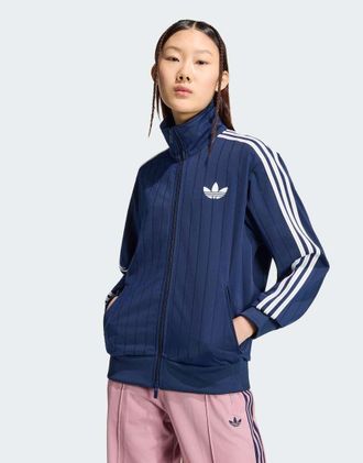 adidas Originals Pinstripe Firebird - Top sportivo ampio indaco notte/bianco/grigio-Viola