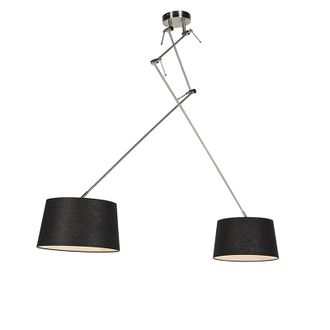 QAZQA Moderno L&aacute;mpara Colgante De Acero Con Pantallas De Lino Negras 35 Cm 2 Luces - Blitz Acero /textil Cil&iacute;ndra /alargada /redonda Adecuado Para Led Max. 