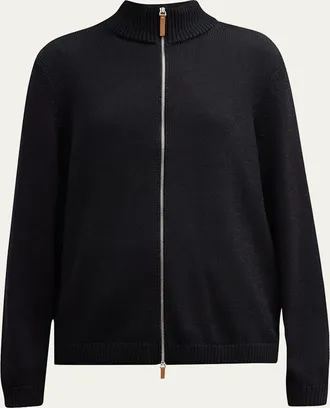 Lafayette 148 New York Cotton-Silk Tape Fitted Bomber Sweater