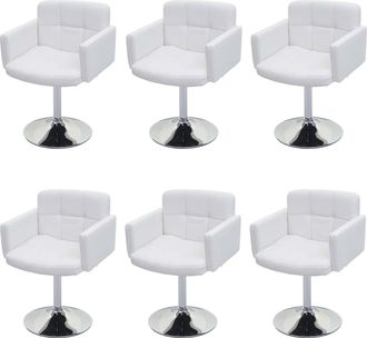 Hhg [nunca Usado] Lote De 6 Sillas De Comedor Orlando, Silla De Cocina Silla Giratoria, Imitaci&oacute;n De Cuero Cromado Mvg-certificado, Blanco
