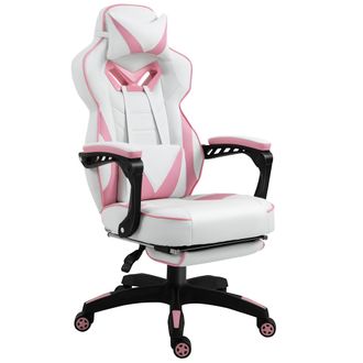 Vinsetto Pink Gaming Chair Ergonomic Reclining Manual Footrest Wheels Stylish | TJ Hughes