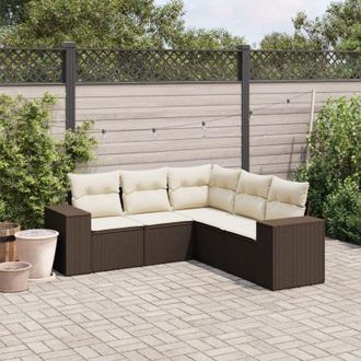 vidaXL Vidaxl - Set Comedor De Jard&iacute;n 5 Piezas Y Cojines Rat&aacute;n Sint&eacute;tico Marr&oacute;n