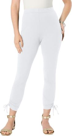 Roaman's Side Tie Ruched Capri in White at Nordstrom, Size 44
