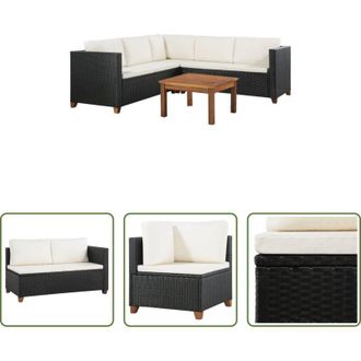 vidaXL Divano angolare - Set Divani da Giardino 4 pz con Cuscini in Polyrattan Nero