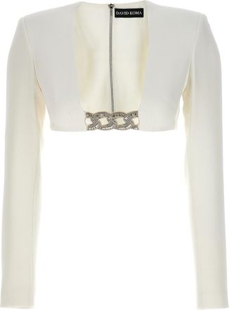 DAVID KOMA White Top 3D Crystsal Chain and Square Neck