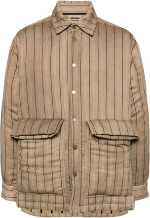 Uma Wang Light Jackets, male, Brown, L, Striped Linen-Cotton Top
