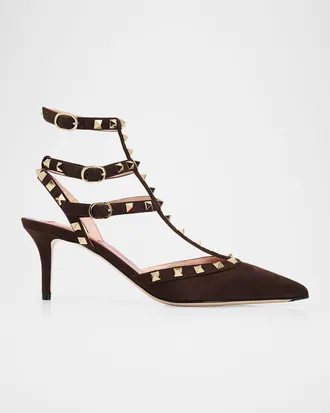 Valentino Garavani 65mm Rockstud Suede Ankle-Strap Pumps