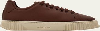 Ferragamo Mens Bruce Deerskin Leather Low-Top Sneakers