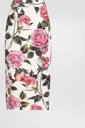 Dolce & Gabbana Rose-print Cotton Jacquard Calf-length Skirt - Woman Skirts Print 40