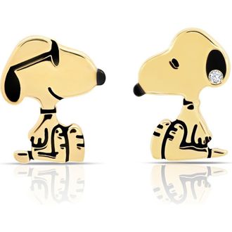 Crislu x Peanuts Snoopy Mismatched Stud Earrings in 18Kt Yellow Gold /Clear Stone at Nordstrom