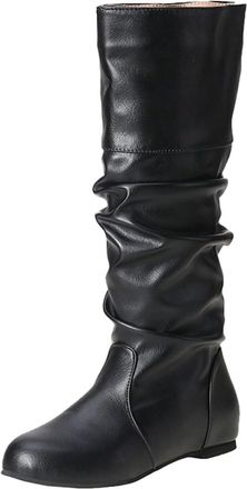 Generic Womens Slouch Knee High Boots, Flat Slouch Boots For Women Uk Fashion Slouchy Mid Calf Booties With Soft Sole Soild Color Flat Wide Calf Knee High Boo