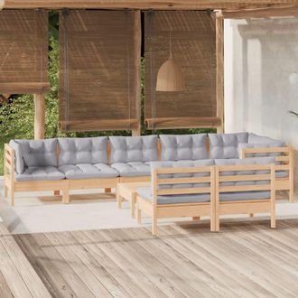 vidaXL Juego De Muebles De Jard&iacute;n 9 Pzas Y Cojines Madera Maciza Pino Vidaxl