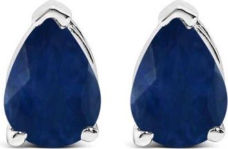 House of Brilliance 14K Gold 6x4MM Pear Shaped Gemstone Solitaire Stud Earrings in Blue Sapphire | White at Nordstrom