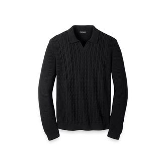 Paul Fredrick Cotton Cable V-neck Polo in Black at Nordstrom, Size Xx-Large