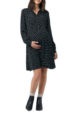 Ripe Fifi Polka Dot Long Sleeve Maternity//Nursing Shirtdress in Black at Nordstrom, Size Medium