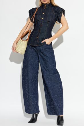 Zimmermann Denim Shirt With Short Sleeves, Womens, Navy Blue