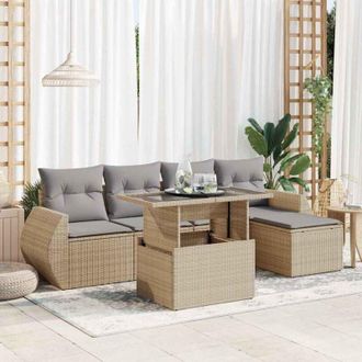vidaXL Juego De Sof&aacute;s Jard&iacute;n Con Cojines 6 Pzas Rat&aacute;n Sint&eacute;tico Beige Vidaxl