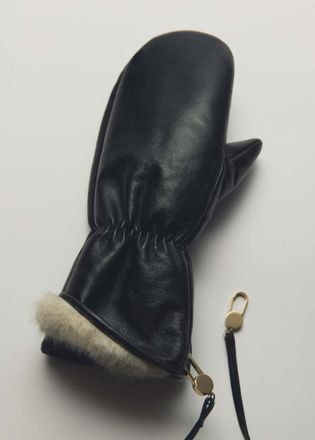 Mango Guanti pelle nero - Donna - S - MANGO